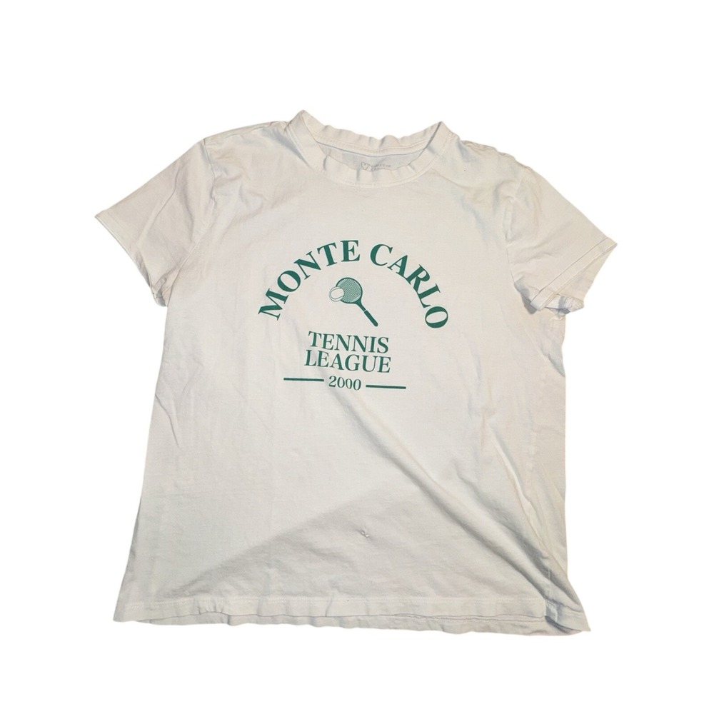 Primark Cares Monte Carlo Tennis League 2000 Graphic T‎ Shirt White Green Large